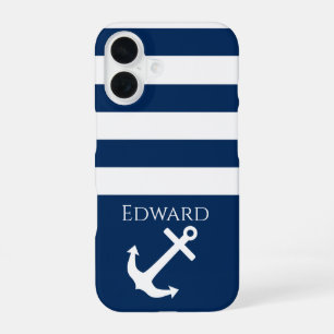 Minimalistisch anker- en Stripes-geluid iPhone 16 Hoesje
