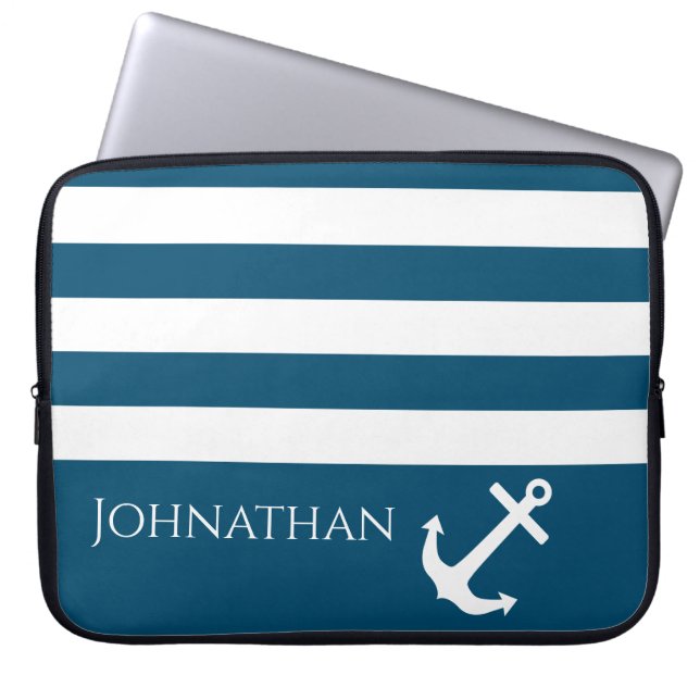 Minimalistisch anker- en Stripes-geluid Laptop Sleeve (Voorkant)