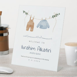 Minimalistisch Aqiqah welkomstbord babyjongen blau Reclamebord Met Voetstuk