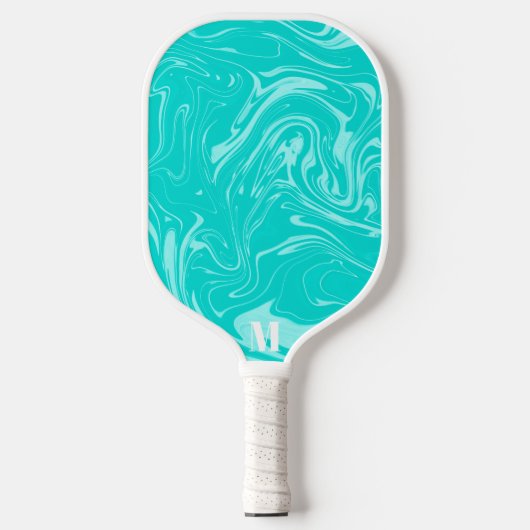 Minimalistisch Aqua Blauw en Wit Modern Monogram Pickleball Paddle (Voorkant)