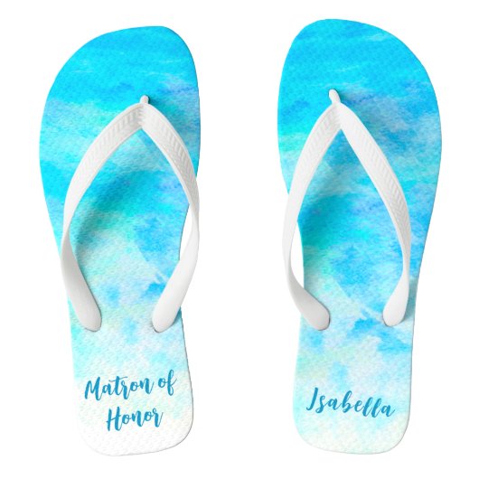 Minimalistisch Aqua Blue Gradient Matron of Honor Teenslippers (Voetbed)