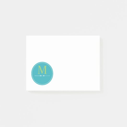 Minimalistisch Aqua Monogram Post-it® Notes (Voorkant)