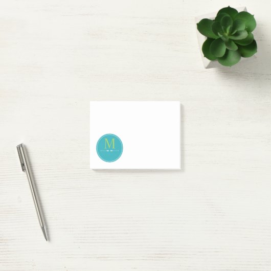 Minimalistisch Aqua Monogram Post-it® Notes (Kantoor)