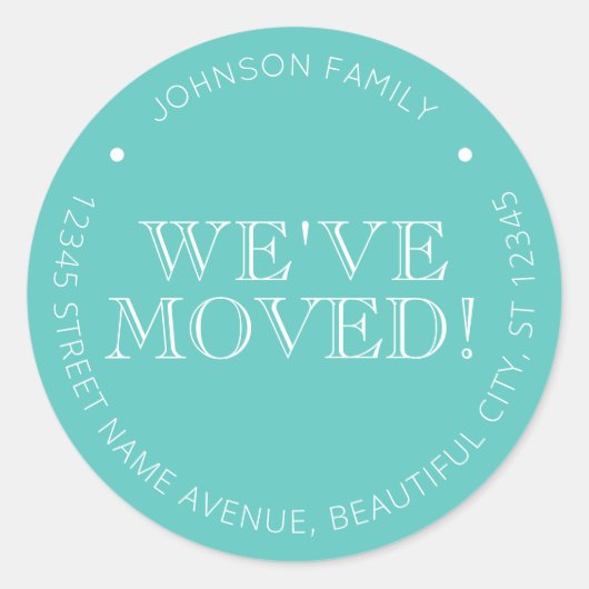 Minimalistisch Aqua We hebben het Bewegende Nieuwe Ronde Sticker (Voorkant)