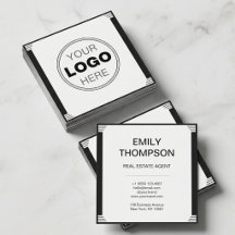 Minimalistisch Art Deco Zwart Wit Vierkant Logo