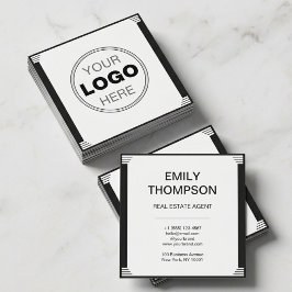 Minimalistisch Art Deco Zwart Wit Vierkant Logo Vierkante Visitekaartje