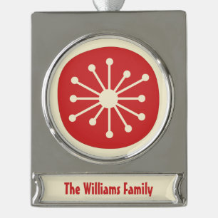 Minimalistisch atoomtijdperk van middelbare eeuw verzilverd banner ornament