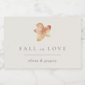 Minimalistisch Autumn Leaf "Herfst in liefde", gep Sparkling Wijnetiket (Enkel label)