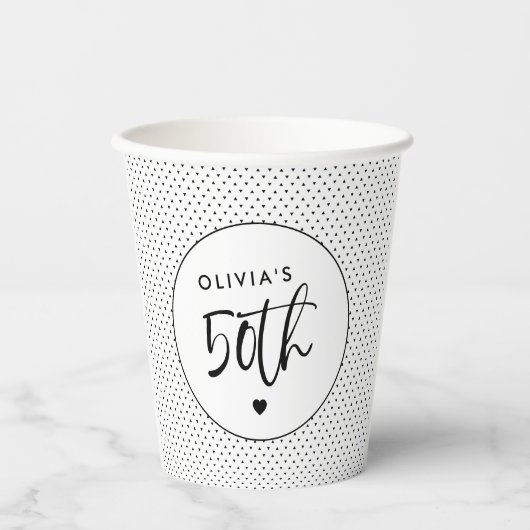 Minimalistisch B&W geometrisch 50e verjaardagsscri Papieren Bekers (Voorkant)