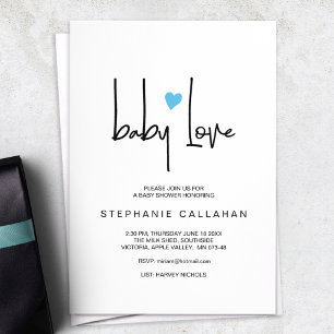 Minimalistisch Baby Love Shower Uitnodiging blauw