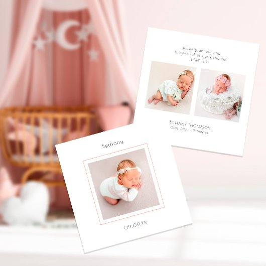 Minimalistisch Baby met 3 foto's Aankondiging