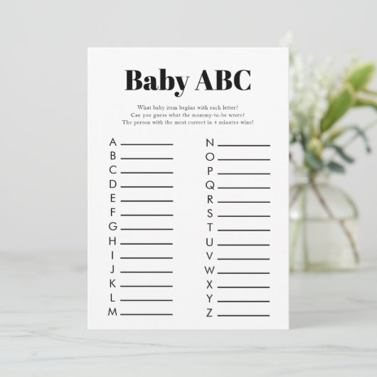 Minimalistisch Baby shower ABC spel Kaart (Staand voorkant)