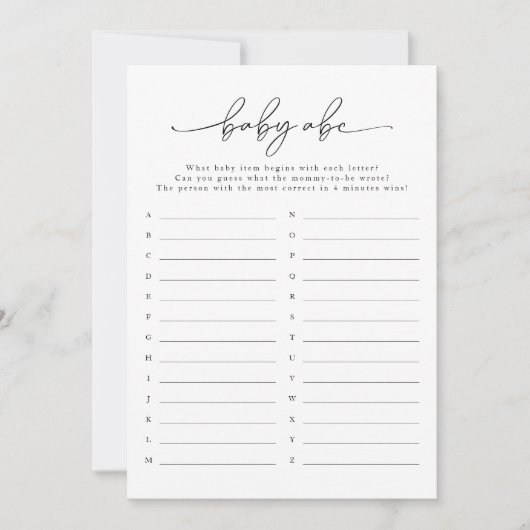 Minimalistisch Baby shower Baby ABC Game Kaart (Voorkant)