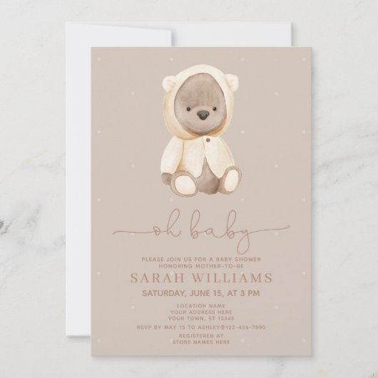 Minimalistisch Baby shower Baby bruin Beer Kaart (Voorkant)