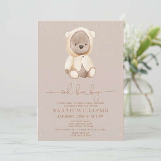 Minimalistisch Baby shower Baby bruin Beer Kaart (Staand voorkant)