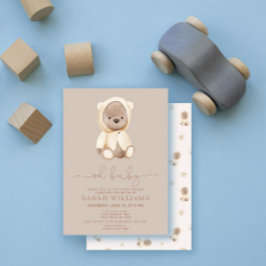 Minimalistisch Baby shower Baby bruin Beer Kaart