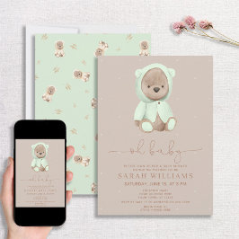 Minimalistisch Baby shower Baby Sage Green Beer Kaart