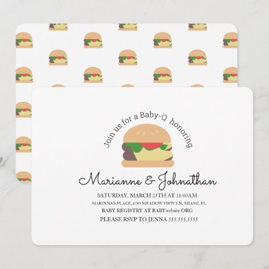 Minimalistisch Baby shower BBQ Baby Q Backyard Bur Kaart (Voorkant / Achterkant)