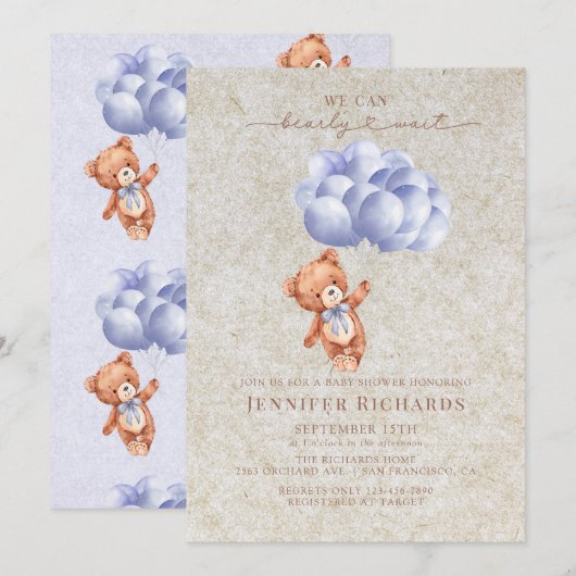 minimalistisch Baby shower | Bearly Wait Kaart (Voorkant / Achterkant)