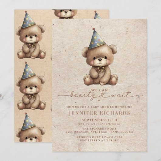 minimalistisch Baby shower | Bearly Wait Kaart (Voorkant / Achterkant)