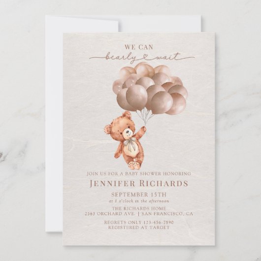 minimalistisch Baby shower | Bearly Wait Kaart (Voorkant)