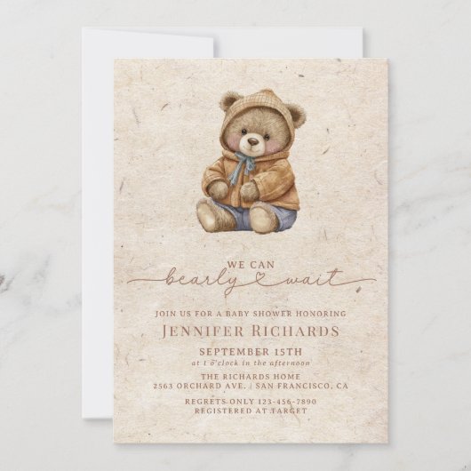 minimalistisch Baby shower | Bearly Wait Kaart (Voorkant)