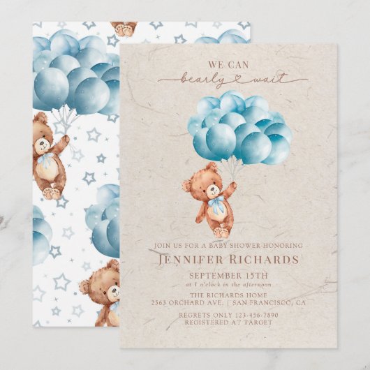 minimalistisch Baby shower | Bearly Wait Kaart (Voorkant / Achterkant)