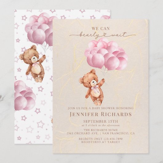 minimalistisch Baby shower | Bearly Wait Kaart (Voorkant / Achterkant)