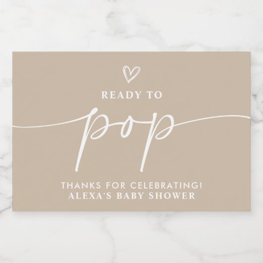 Minimalistisch Baby shower Beige Mousserende Wijn  Sparkling Wijnetiket (Enkel label)