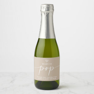 Minimalistisch Baby shower Beige Mousserende Wijn Sparkling Wijnetiket