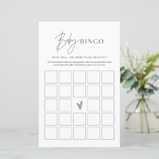 Minimalistisch Baby shower Bingo Game (Staand voorkant)