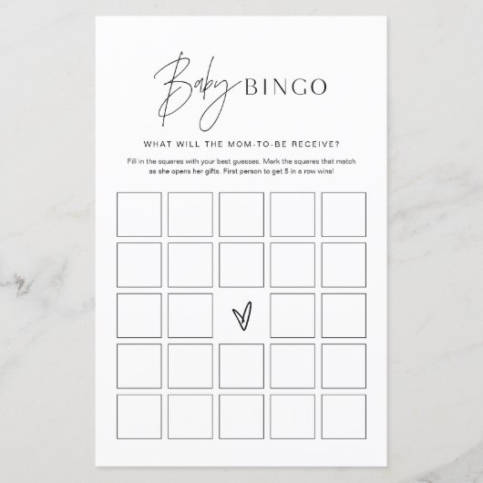 Minimalistisch Baby shower Bingo Game (Voorkant)