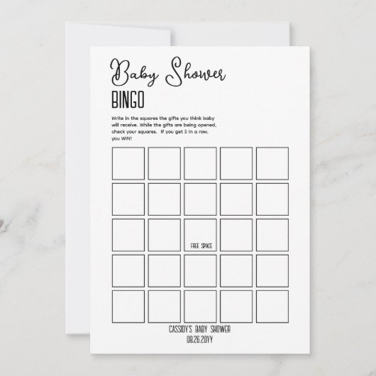 Minimalistisch Baby shower Bingo Kaart (Voorkant)