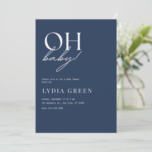 Minimalistisch Baby shower Boho Blue Baby shower Kaart (Staand voorkant)