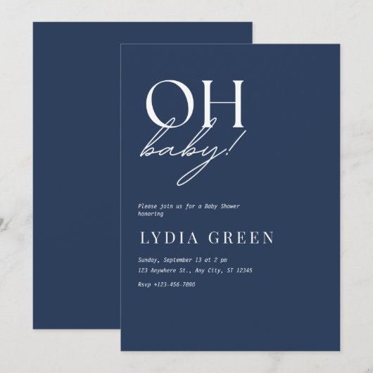 Minimalistisch Baby shower Boho Blue Baby shower Kaart (Voorkant / Achterkant)