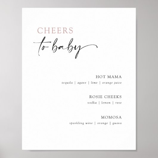 Minimalistisch Baby shower Cocktail Menu Bar Sign Poster (Voorkant)