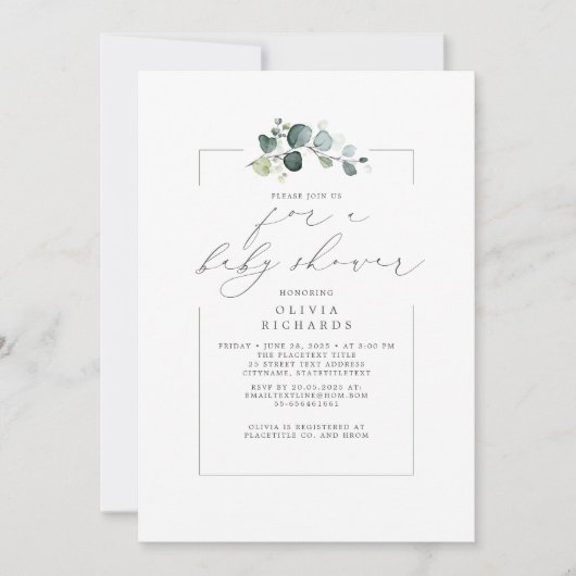 Minimalistisch Baby shower groen elegant script Kaart (Voorkant)