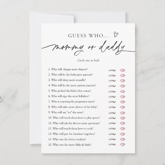 Minimalistisch Baby shower Mama of Daddy Game Kaar Kaart (Voorkant)