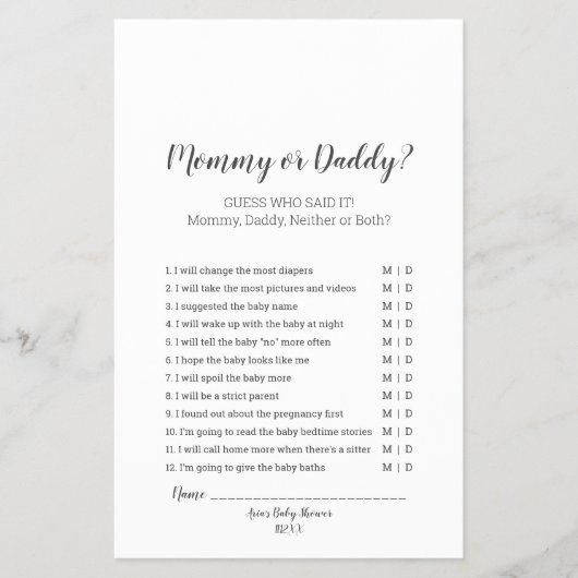 Minimalistisch Baby shower mama of papa Game Flyer (Voorkant)