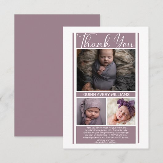 Minimalistisch Baby shower meisje met lavendel Dan Bedankkaart (Voorkant / Achterkant)