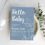 Minimalistisch Baby shower met blauwe eucalyptus Kaart<br><div class="desc">Eenvoudige en mooie groene,  geslachtsneutrale botanische baby shower-uitnodiging. !</div>