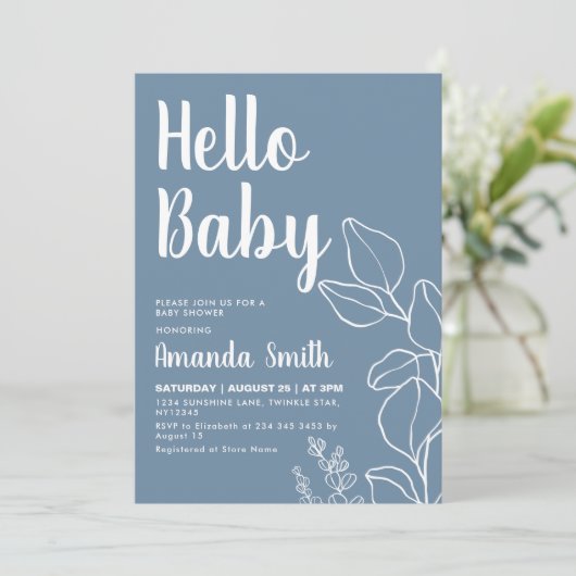 Minimalistisch Baby shower met blauwe eucalyptus Kaart (Staand voorkant)