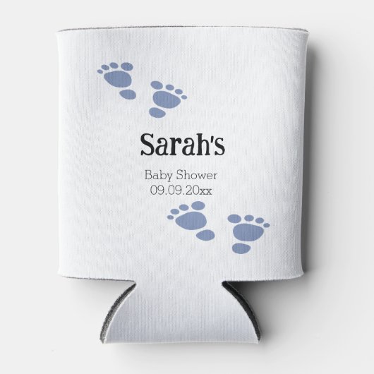 Minimalistisch Baby shower met blauwe voetafdruk Blikjeskoeler (Voorkant)
