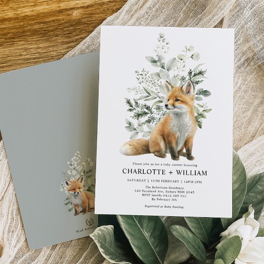 Minimalistisch Baby shower met groene fox-sage Kaart