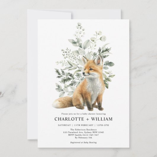 Minimalistisch Baby shower met groene fox-sage Kaart (Voorkant)