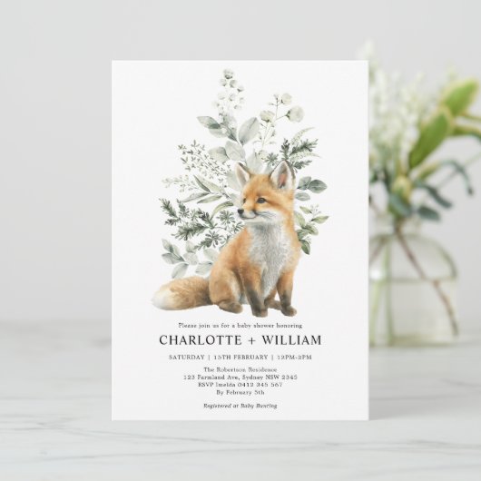 Minimalistisch Baby shower met groene fox-sage Kaart (Staand voorkant)