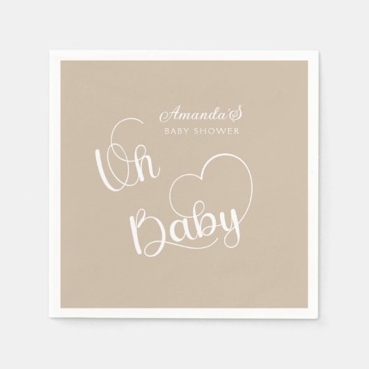 Minimalistisch baby shower Neutraal beige wit Servet (Voorkant)