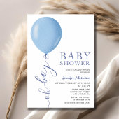 Minimalistisch Baby shower Oh Boy Blue Balloon Kaart