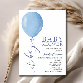 Minimalistisch Baby shower Oh Boy Blue Balloon Kaart