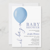 Minimalistisch Baby shower Oh Boy Blue Balloon Kaart (Voorkant)